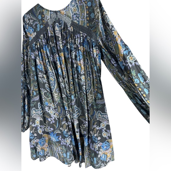 Free People Rain or Shine Bohemian Tunic Mini Dress Paisley Print Size Small - Picture 5 of 10